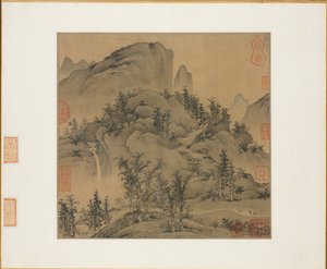 Matkailijat Autumn Mountainsissa, 1300-luvun ensimmäinen puolisko. tekijältä Sheng Mou