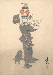 Riippuvan lyhdyn sytytys Obon-juhlille, 1860, 1860. tekijältä Shibata Zeshin