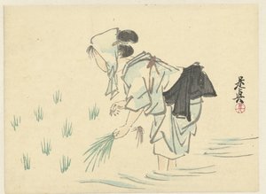 Riisiä istuttava nainen tekijältä Shibata Zeshin