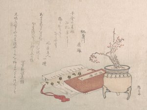 Ruukkuluumupuu kukissa ja kirjat, 1800-luku, 1800-luku. tekijältä Shinsai