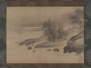 Mustemaisema Suiboku sansui zu, 1400-1500-luvun alku. tekijältä Shinso Soami