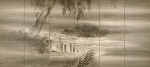 Jokimaisema tulikärpästen kanssa, 1874 tekijältä Shiokawa Bunrin