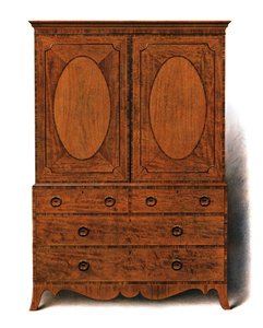 Mahonki- ja satiinipuinen vaatepuristin, 1908.