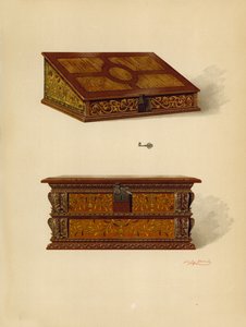 Oak Inlaid Box, Edward Quilterin omaisuutta; Oak Inlaid Box, Edward Quilterin omaisuutta (chromolitho) tekijältä Shirley Charles Llewellyn Slocombe