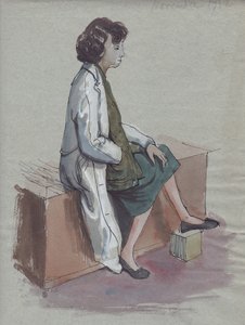 Istuva nainen valkoisessa takissa, 1952. tekijältä Shirley Markham