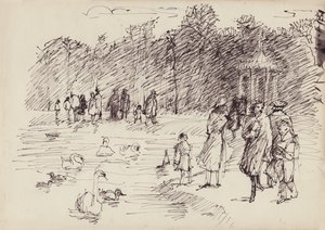 Swans on the Round Pond Kensington Gardensissa Lontoossa, vuonna 1950. tekijältä Shirley Markham