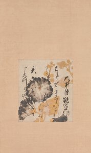 Onakatomi Yoshinobu runo hollyhocks - pohjamaalauksella , 1600 - luvun alku tekijältä Shokado Shojo