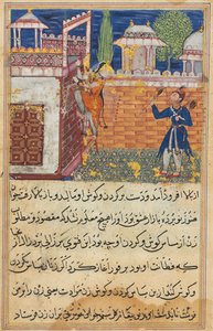 Sivu julkaisusta Tales of a Parrot Tuti-nama: Kahdeksas yö: Petollinen vaimo palaa..., 1558-1560. tekijältä Shravana