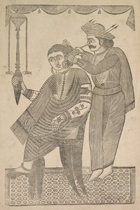Parturi puhdistamassa kurtisaanin korvaa, 1800-luku. tekijältä Shri Gobinda Chandra Roy