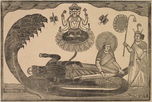 Anantasayan (Vishnu makaa käärme Anantan päällä) tekijältä Shri Gobinda Chandra Roy