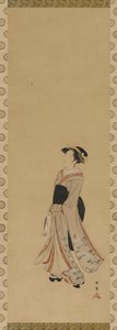 Battledorea ja sulkapalloa soittava tyttö, Edo-kausi, 1700-luku. tekijältä Shunsho