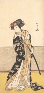 Näyttelijä Nakamura Riko, kurtisaanina miekalla, n. 1780.