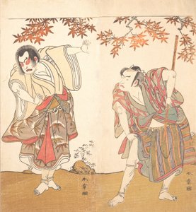 Näyttelijät Ichimura Uzaemon ja Arashi Sangoro, n. 1773. tekijältä Shunsho