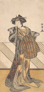 Neljäs Iwai Hanshiro vaaleanpunaiseen kimonoon pukeutuneena kurtisaanina, n. 1778. tekijältä Shunsho