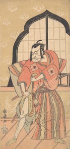 Kolmas Ichikawa Danzo seremonialliseen kamishimoon pukeutuneena samuraina, 1769 tai tekijältä Shunsho