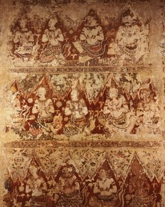 Seinämaalauksia, joissa näkyy taivaallisia jumalia 1700-luvun alun Ayutthaya-kaudelta (maali kivelle)