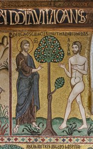 Palatinuksen kappeli (basilika), mosaiikkisykli Vanhasta testamentista, luomisjakso: "Jumala johdattaa Aadamin Eedeniin", XII vuosisata