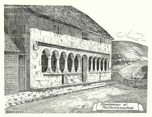 Almshouses Mortonhampsteadissa (kaiverrus) tekijältä Sidney Heath