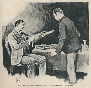 Hän puristi nenäliinan ja ojensi kätensä, 1892 tekijältä Sidney Paget
