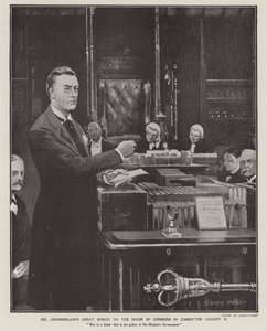 Joseph Chamberlainin puhe buurien sodasta alahuoneessa 2. elokuuta 1901 (litho) tekijältä Sidney Paget