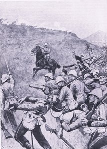 Langs Nek, 28. tammikuuta 1881 (1. buurisota), kuvitus brittiläisistä taisteluista maalla ja merellä, 1915 tekijältä Sidney Paget