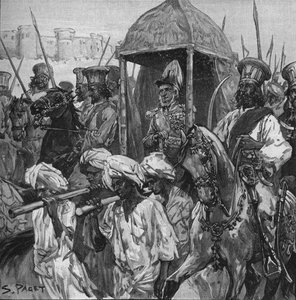 Napier, täydessä univormussa, kuljetettiin Hyderabadiin upeassa palankiinassa, 1902 tekijältä Sidney Paget