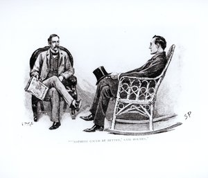 "Mikään ei voisi olla parempaa, sanoi Holmes", kuvitus Arthur Conan Doylen (1859-1930) "The Stock Broker