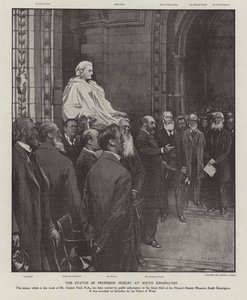 Professori Thomas Henry Huxleyn patsas Natural History Museumin suuressa salissa, South Kensington, Lontoo (litho) tekijältä Sidney Paget