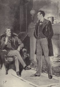 Sitten hän seisoi tulen ääressä: Arthur Conan Doylen (litho) kohtaus Sherlock Holmes -mysteeristä Skandaali Bohemiassa