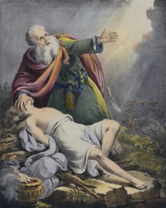 Abraham uhraa poikaansa Iisakin (värillinen kaiverrus) tekijältä Siegfried Detler Bendixen