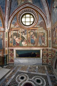 Sienan Magi Fresco Schoolin syntymä ja palvonta. 1300-luvulla. Neitsyt kappeli. Pyhän Benedetton luostari (Sacro Speco), Subiaco (Rooma), Italia