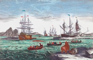 Valaanpyyntilaivasto Grönlannin edustalla 1700-luvulla (kaiverrus)