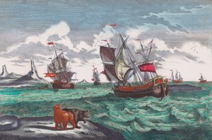 Valaanpyyntilaivasto Grönlannin edustalla 1700-luvulla (kaiverrus)