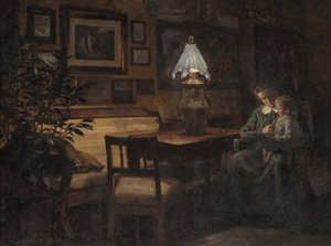 Iltainen sisustus. Äiti ja lapsi tekijältä Sigurd Wandel