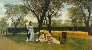 Poggio Pianon huvilassa, kirjoittanut Silvestro Lega (1826-1895), öljy paneelille, 34x60,5 cm