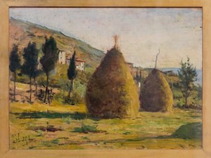Heinäsuovasta auringossa, n. 1890 (öljy aluksella) tekijältä Silvestro Lega