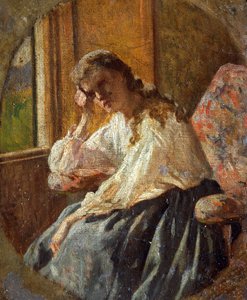Silvestro Legan (1826-1895) tutkimus naishahmosta, yksityiskohta triptyykistä tekijältä Silvestro Lega