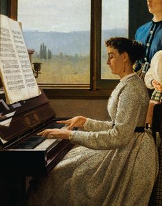 Silvestro Legan (1826-1895) kottaraisen laulu, öljy kankaalle, yksityiskohta tekijältä Silvestro Lega