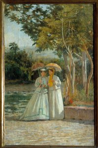 Kävele puutarhassa Silvestro Legan maalaus (18126-1895) 1800-luvun Firenze, Modernin taiteen museo tekijältä Silvestro Lega