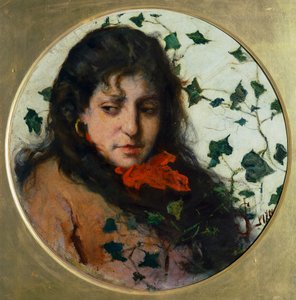 Woman with Ivy, Silvestro Lega, öljy paneelille tekijältä Silvestro Lega