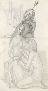 Romeo ja Julia, veli Lawrence (lyijykynä, kynä ja muste paperille) tekijältä Simeon Solomon