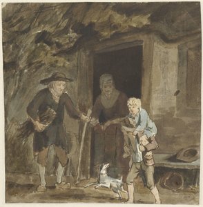 Maanviljelijäperhe kotinsa ovella