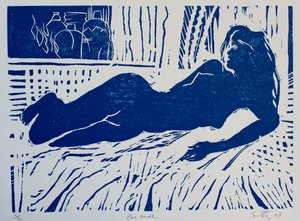 Sininen alaston, 2007 (puupiirros) tekijältä Simon Fletcher