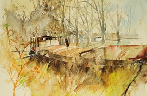 Canal du Midi, 2000 (akvarelli). tekijältä Simon Fletcher