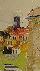Clocher, Languedoc, 2002 (akvarelli) tekijältä Simon Fletcher
