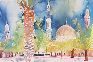 Muscat, Suuri moskeija, 2004 (akvarelli paperille) tekijältä Simon Fletcher