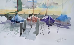 Viisi venettä, 2002 (akvarelli) tekijältä Simon Fletcher
