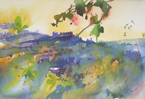Kolme taloa Montalcino, Italia, 2003 (akvarelli) tekijältä Simon Fletcher