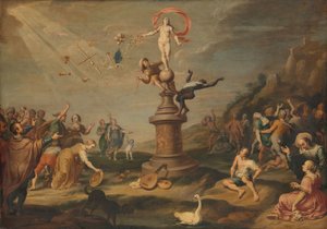 Jumalatar Fortuna lahjoittamassa lahjojaan tekijältä Simon Flocquet (attributed to)