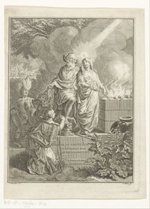 Allegorische titelpagina met aartsvader Abraham en Waarheid Titelpagina voor: Arnold Hoogvliet, Abraham de aartsvader, in XII Boeken, s.a.